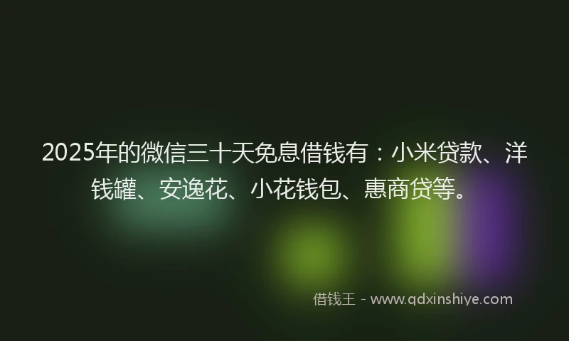 2025年的微信三十天免息借钱有：小米贷款、洋钱罐、安逸花、小花钱包、惠商贷等。