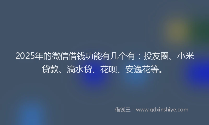 2025年的微信借钱功能有几个有：投友圈、小米贷款、滴水贷、花呗、安逸花等。