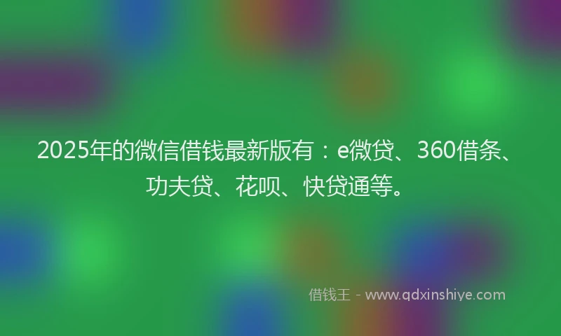 2025年的微信借钱最新版有：e微贷、360借条、功夫贷、花呗、快贷通等。