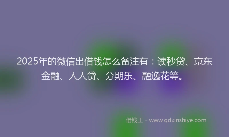2025年的微信出借钱怎么备注有：读秒贷、京东金融、人人贷、分期乐、融逸花等。