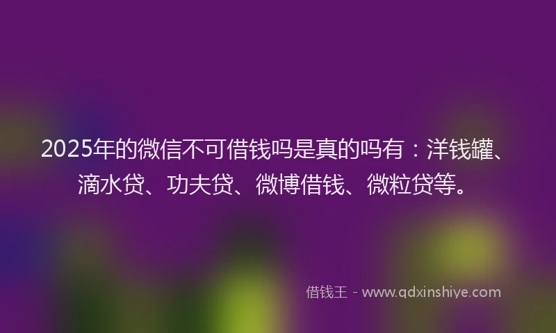 2025年的微信不可借钱吗是真的吗有：洋钱罐、滴水贷、功夫贷、微博借钱、微粒贷等。