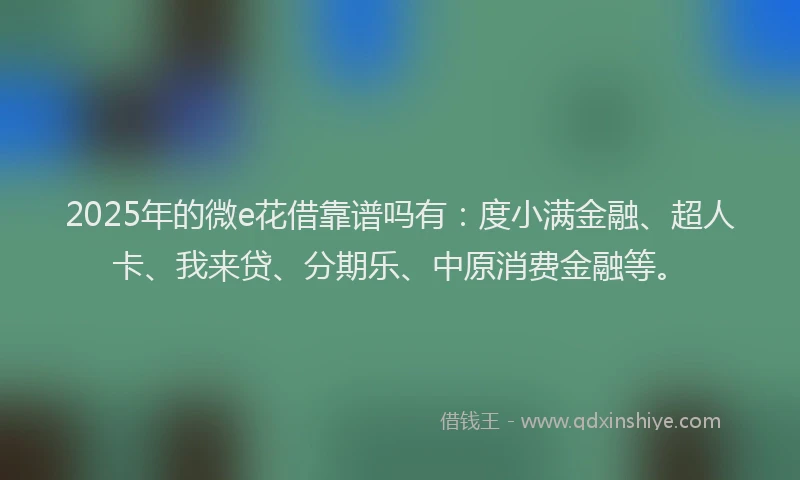 2025年的微e花借靠谱吗有：度小满金融、超人卡、我来贷、分期乐、中原消费金融等。