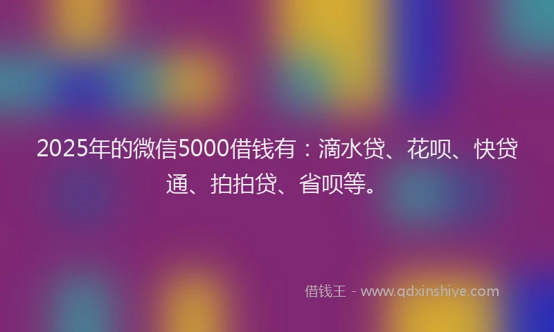 2025年的微信5000借钱有：滴水贷、花呗、快贷通、拍拍贷、省呗等。