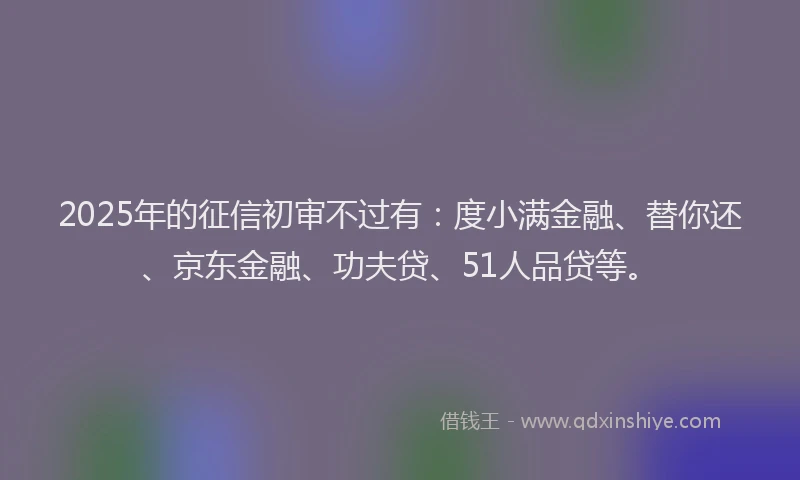 2025年的征信初审不过有：度小满金融、替你还、京东金融、功夫贷、51人品贷等。