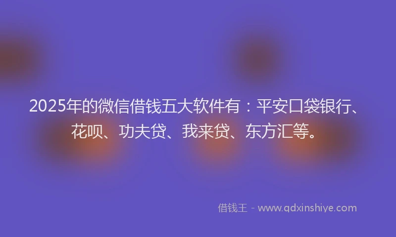 2025年的微信借钱五大软件有：平安口袋银行、花呗、功夫贷、我来贷、东方汇等。