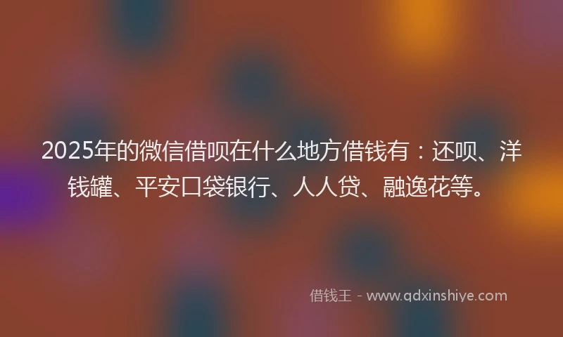 2025年的微信借呗在什么地方借钱有：还呗、洋钱罐、平安口袋银行、人人贷、融逸花等。