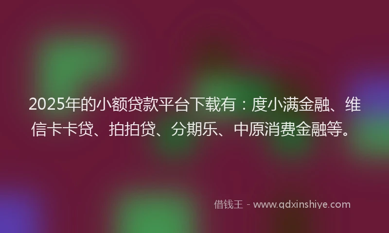 2025年的小额贷款平台下载有：度小满金融、维信卡卡贷、拍拍贷、分期乐、中原消费金融等。