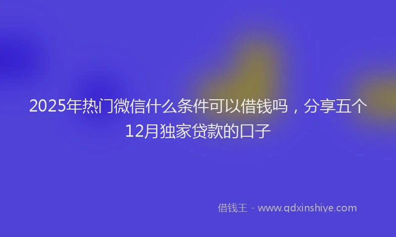 2025年热门微信什么条件可以借钱吗，分享五个12月独家贷款的口子