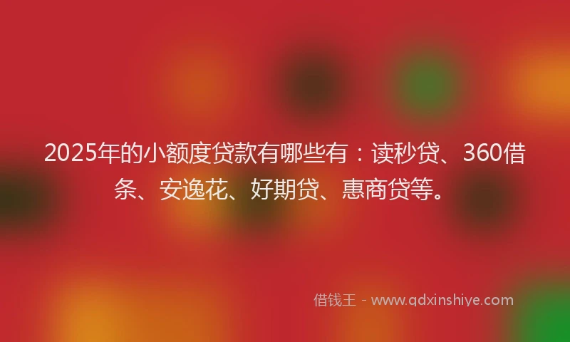 2025年的小额度贷款有哪些有：读秒贷、360借条、安逸花、好期贷、惠商贷等。