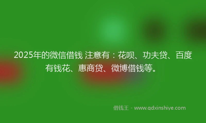 2025年的微信借钱 注意有：花呗、功夫贷、百度有钱花、惠商贷、微博借钱等。