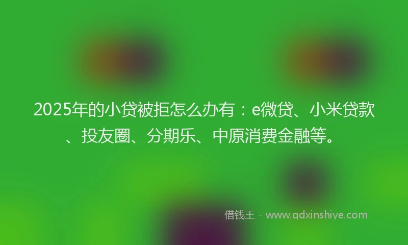 2025年的小贷被拒怎么办有：e微贷、小米贷款、投友圈、分期乐、中原消费金融等。