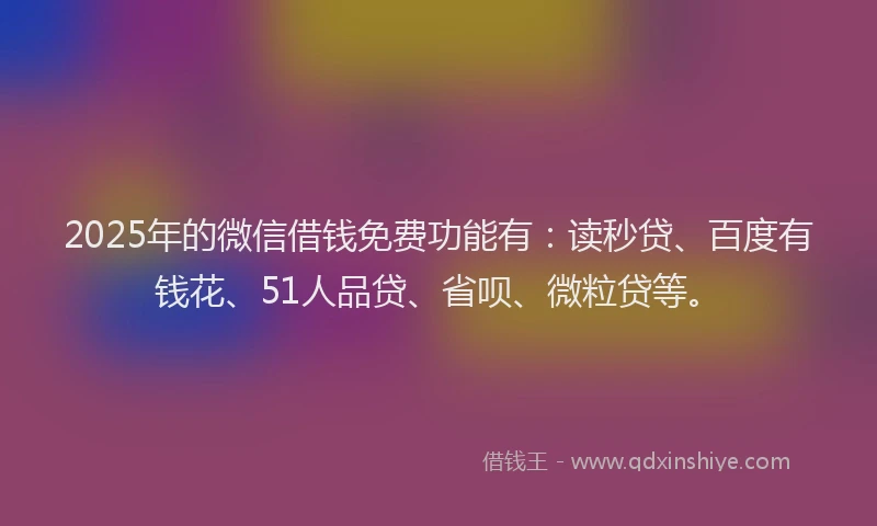 2025年的微信借钱免费功能有：读秒贷、百度有钱花、51人品贷、省呗、微粒贷等。