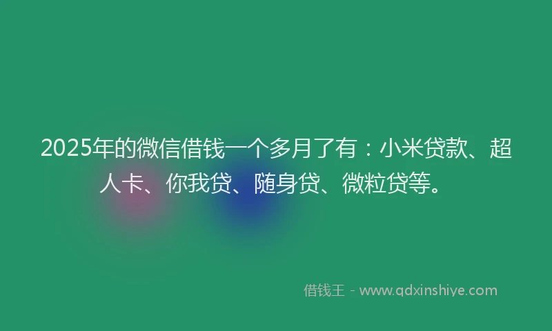 2025年的微信借钱一个多月了有：小米贷款、超人卡、你我贷、随身贷、微粒贷等。