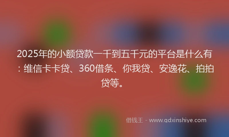 2025年的小额贷款一千到五千元的平台是什么有：维信卡卡贷、360借条、你我贷、安逸花、拍拍贷等。