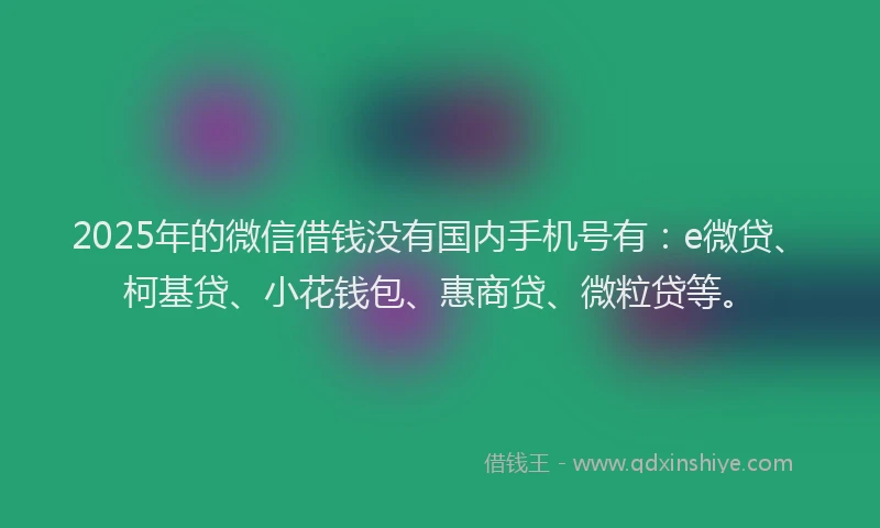2025年的微信借钱没有国内手机号有：e微贷、柯基贷、小花钱包、惠商贷、微粒贷等。