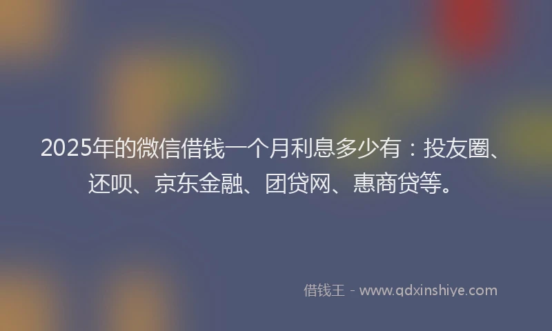 2025年的微信借钱一个月利息多少有：投友圈、还呗、京东金融、团贷网、惠商贷等。