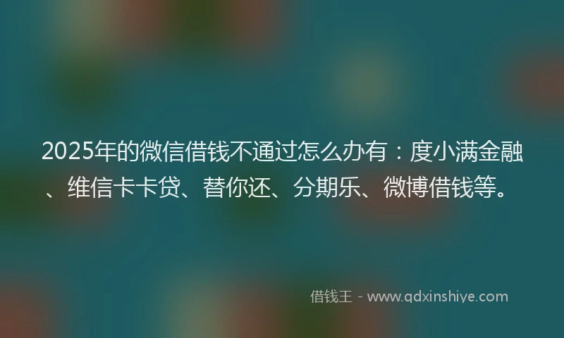 2025年的微信借钱不通过怎么办有：度小满金融、维信卡卡贷、替你还、分期乐、微博借钱等。