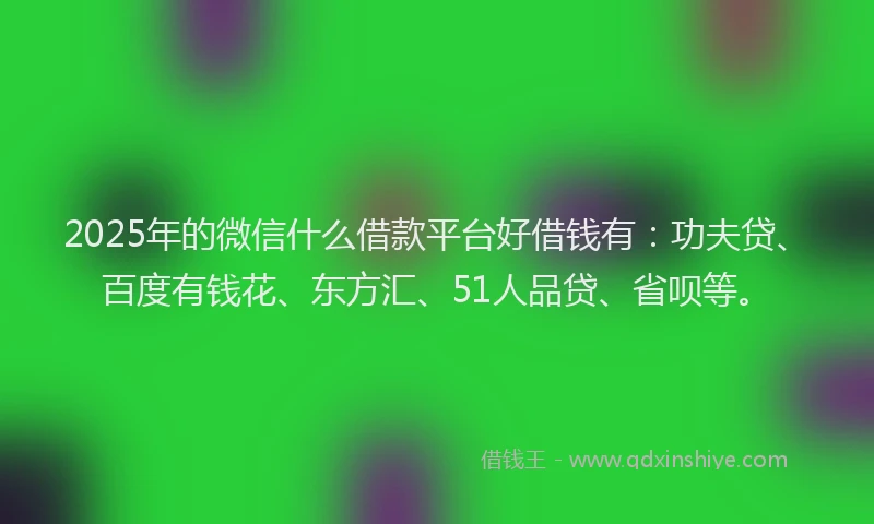 2025年的微信什么借款平台好借钱有：功夫贷、百度有钱花、东方汇、51人品贷、省呗等。