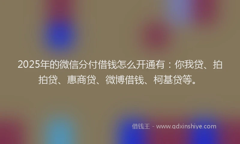 2025年的微信分付借钱怎么开通有：你我贷、拍拍贷、惠商贷、微博借钱、柯基贷等。