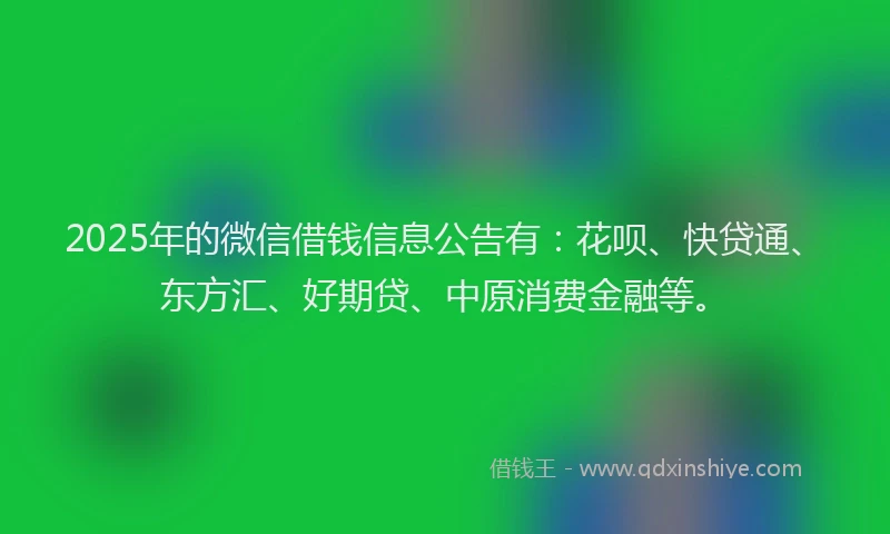 2025年的微信借钱信息公告有：花呗、快贷通、东方汇、好期贷、中原消费金融等。