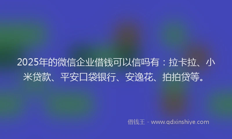 2025年的微信企业借钱可以信吗有：拉卡拉、小米贷款、平安口袋银行、安逸花、拍拍贷等。