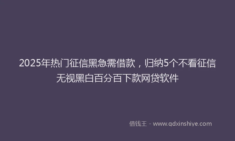 2025年热门征信黑急需借款，归纳5个不看征信无视黑白百分百下款网贷软件