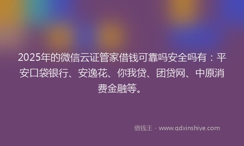 2025年的微信云证管家借钱可靠吗安全吗有：平安口袋银行、安逸花、你我贷、团贷网、中原消费金融等。