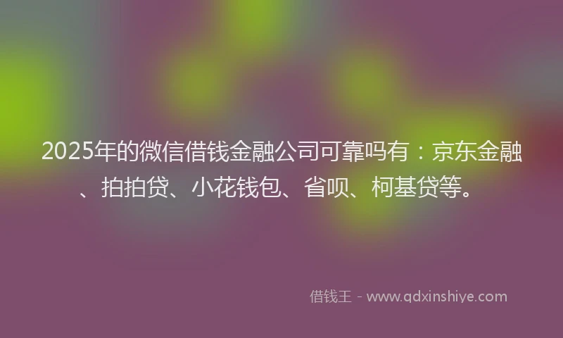2025年的微信借钱金融公司可靠吗有：京东金融、拍拍贷、小花钱包、省呗、柯基贷等。