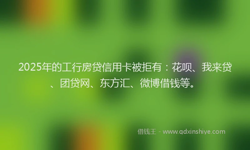 2025年的工行房贷信用卡被拒有：花呗、我来贷、团贷网、东方汇、微博借钱等。