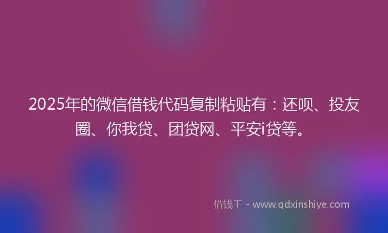 2025年的微信借钱代码复制粘贴有：还呗、投友圈、你我贷、团贷网、平安i贷等。