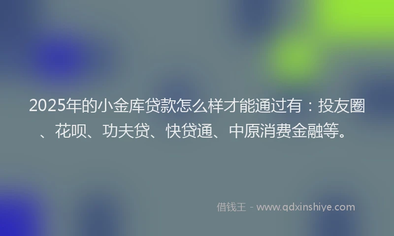 2025年的小金库贷款怎么样才能通过有：投友圈、花呗、功夫贷、快贷通、中原消费金融等。