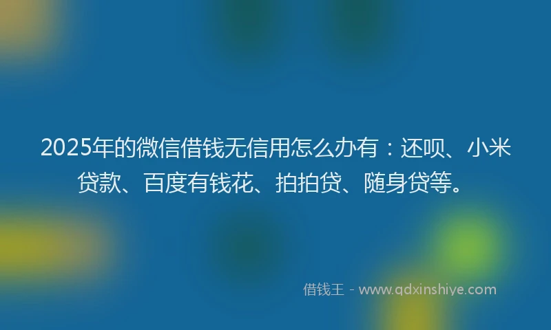 2025年的微信借钱无信用怎么办有：还呗、小米贷款、百度有钱花、拍拍贷、随身贷等。
