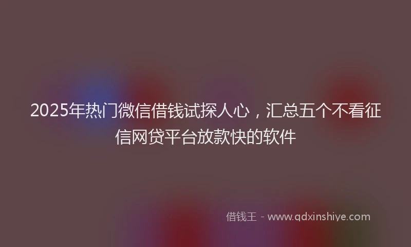 2025年热门微信借钱试探人心，汇总五个不看征信网贷平台放款快的软件
