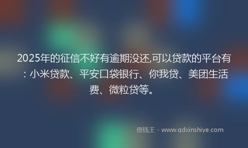 2025年的征信不好有逾期没还,可以贷款的平台有：小米贷款、平安口袋银行、你我贷、美团生活费、微粒贷等。