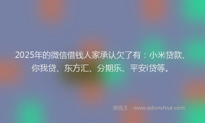 2025年的微信借钱人家承认欠了有：小米贷款、你我贷、东方汇、分期乐、平安i贷等。