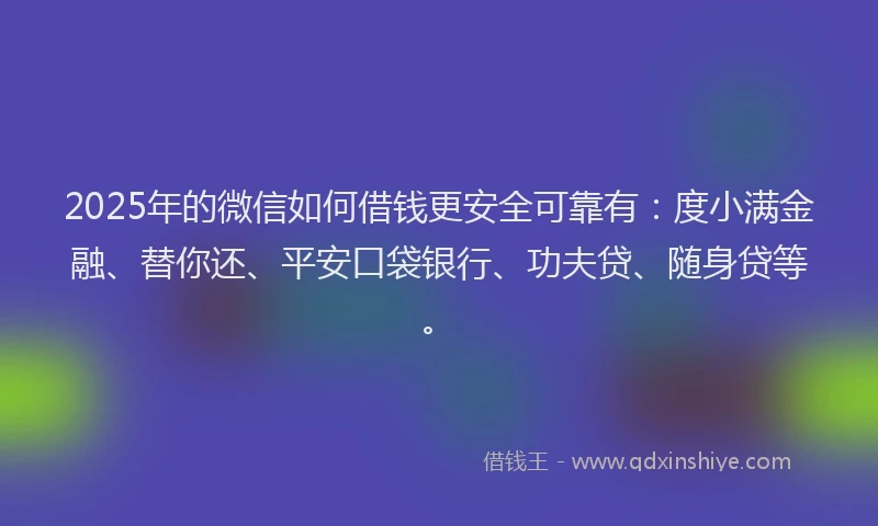 2025年的微信如何借钱更安全可靠有：度小满金融、替你还、平安口袋银行、功夫贷、随身贷等。