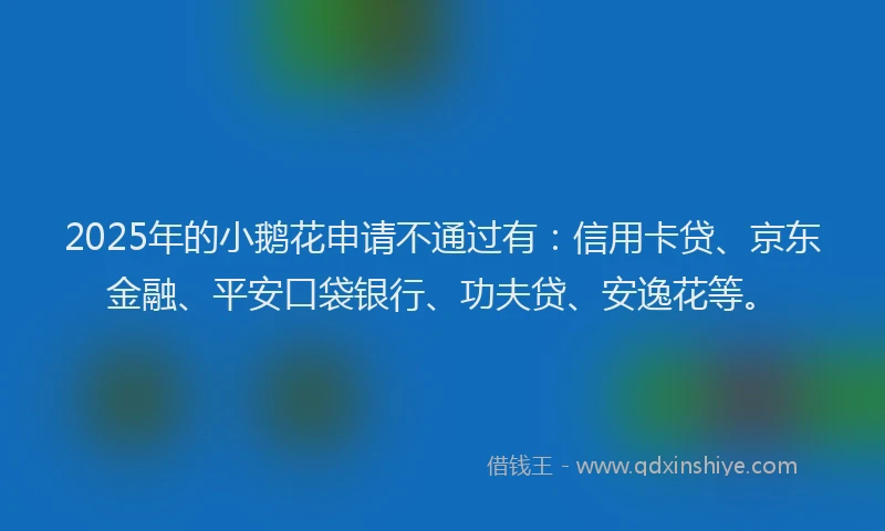 2025年的小鹅花申请不通过有：信用卡贷、京东金融、平安口袋银行、功夫贷、安逸花等。