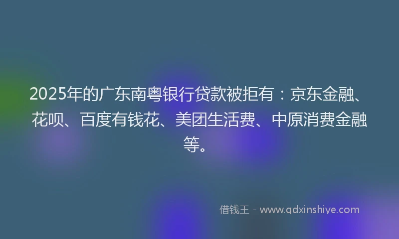 2025年的广东南粤银行贷款被拒有：京东金融、花呗、百度有钱花、美团生活费、中原消费金融等。