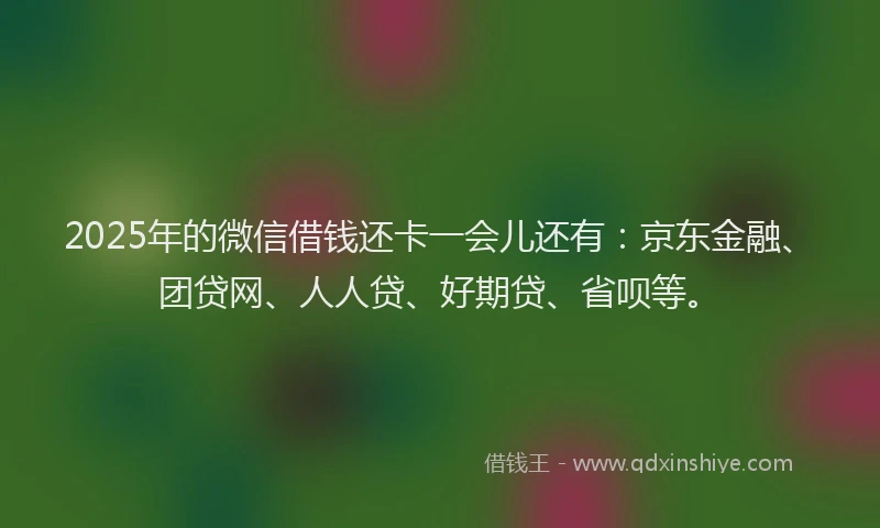 2025年的微信借钱还卡一会儿还有：京东金融、团贷网、人人贷、好期贷、省呗等。