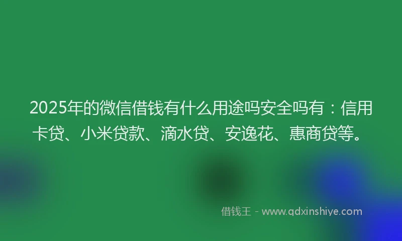 2025年的微信借钱有什么用途吗安全吗有：信用卡贷、小米贷款、滴水贷、安逸花、惠商贷等。
