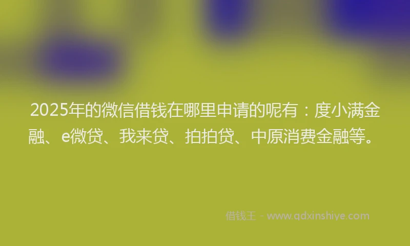 2025年的微信借钱在哪里申请的呢有：度小满金融、e微贷、我来贷、拍拍贷、中原消费金融等。