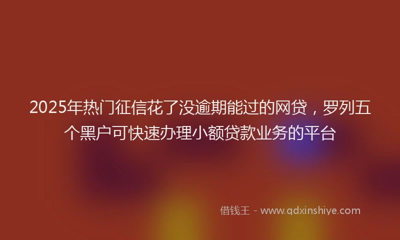 2025年热门征信花了没逾期能过的网贷，罗列五个黑户可快速办理小额贷款业务的平台