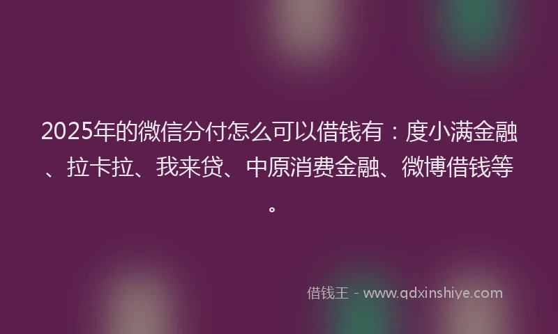 2025年的微信分付怎么可以借钱有：度小满金融、拉卡拉、我来贷、中原消费金融、微博借钱等。