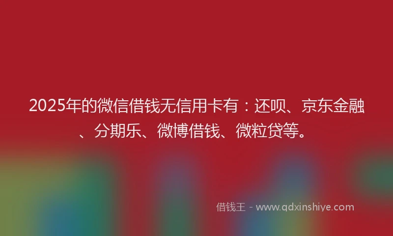 2025年的微信借钱无信用卡有：还呗、京东金融、分期乐、微博借钱、微粒贷等。