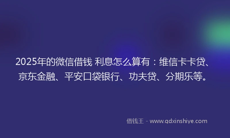 2025年的微信借钱 利息怎么算有：维信卡卡贷、京东金融、平安口袋银行、功夫贷、分期乐等。