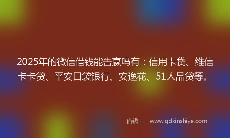 2025年的微信借钱能告赢吗有：信用卡贷、维信卡卡贷、平安口袋银行、安逸花、51人品贷等。