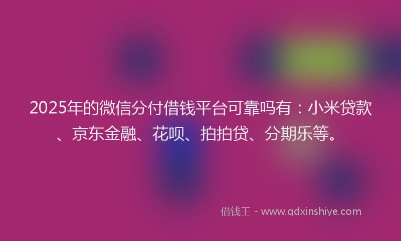 2025年的微信分付借钱平台可靠吗有：小米贷款、京东金融、花呗、拍拍贷、分期乐等。