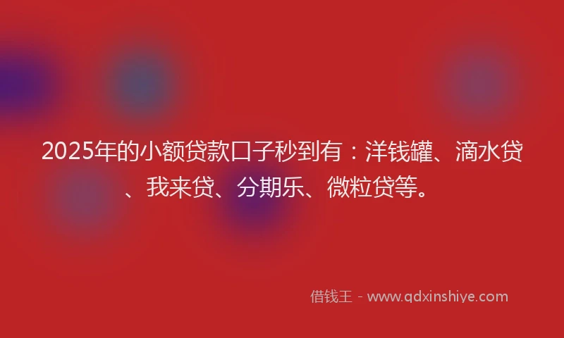 2025年的小额贷款口子秒到有：洋钱罐、滴水贷、我来贷、分期乐、微粒贷等。