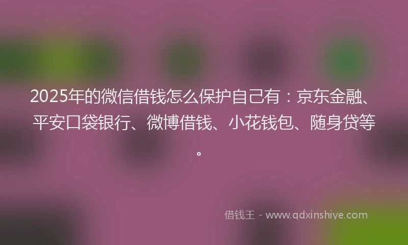 2025年的微信借钱怎么保护自己有：京东金融、平安口袋银行、微博借钱、小花钱包、随身贷等。