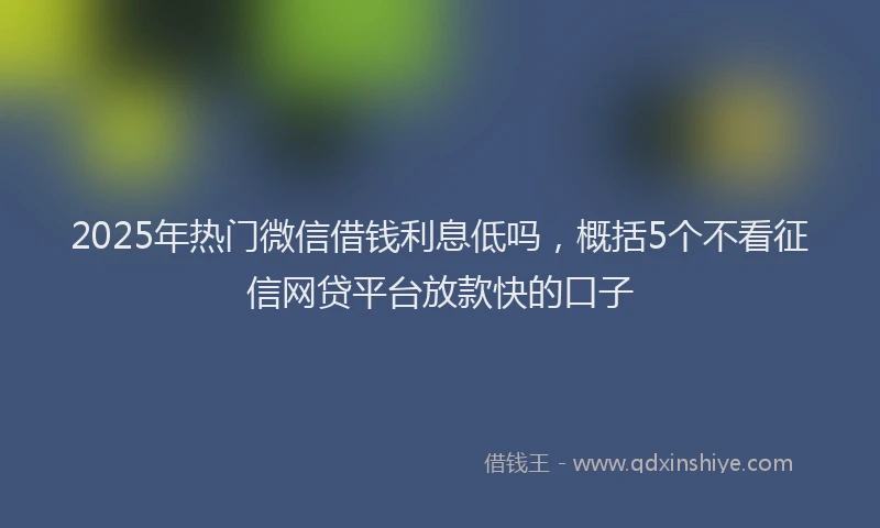 2025年热门微信借钱利息低吗，概括5个不看征信网贷平台放款快的口子